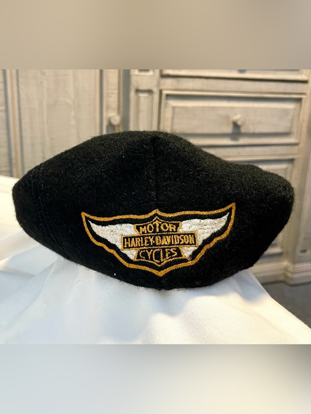 *VNTG* Harley Davidson Captains Hat/Cap - Logo/Biker/90s/Black -Wool Blend- Sz M